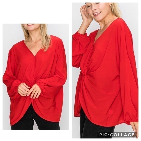 Red Pleated Front Top - Picture 2 of 3